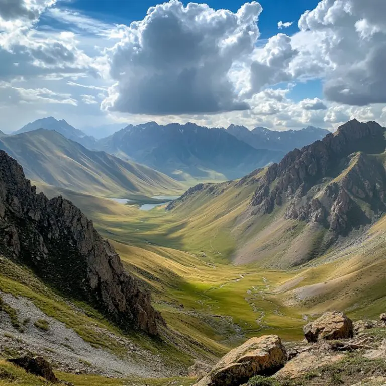 mountains, lakes, green landscape