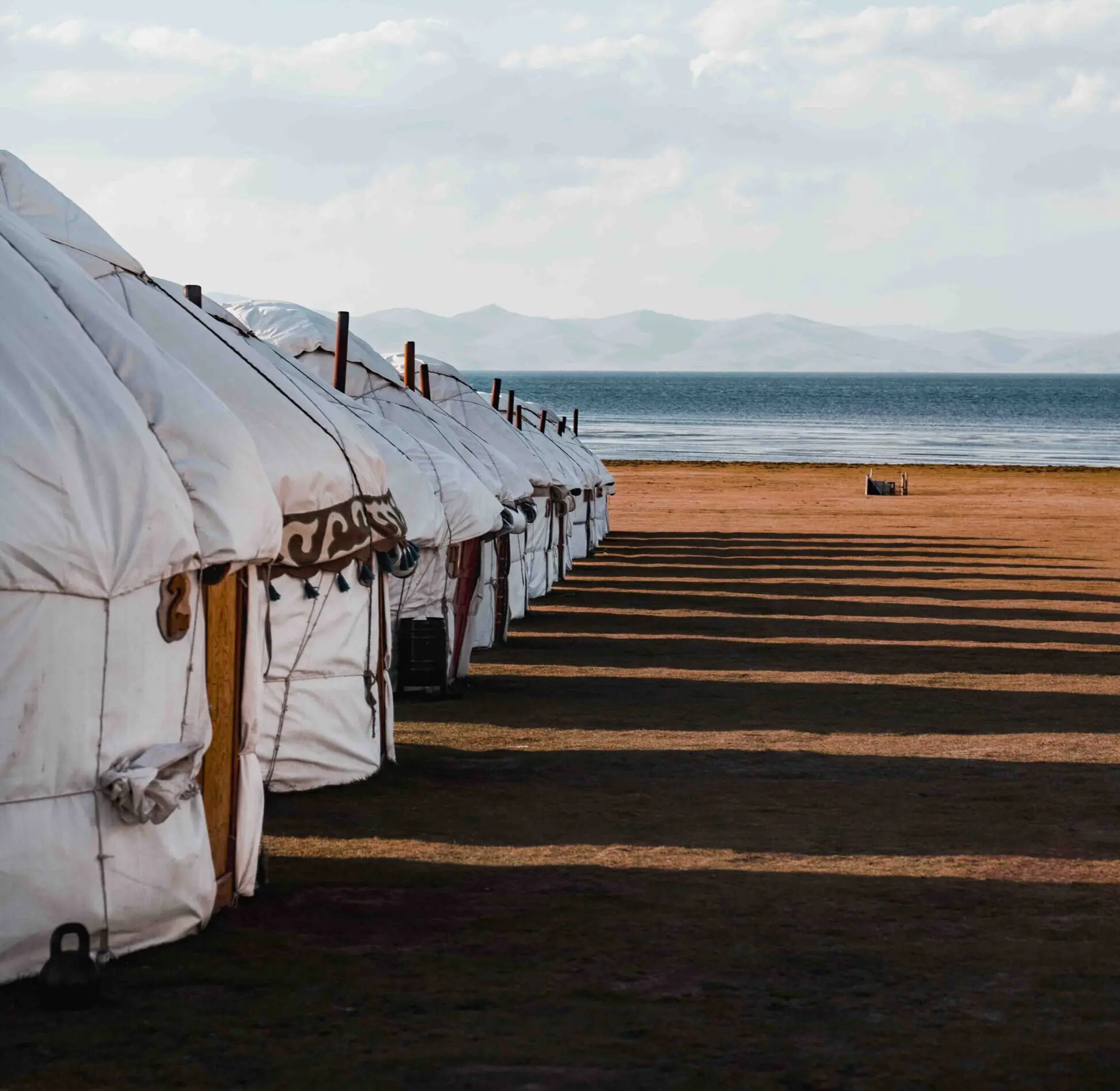 Yurts near a lake